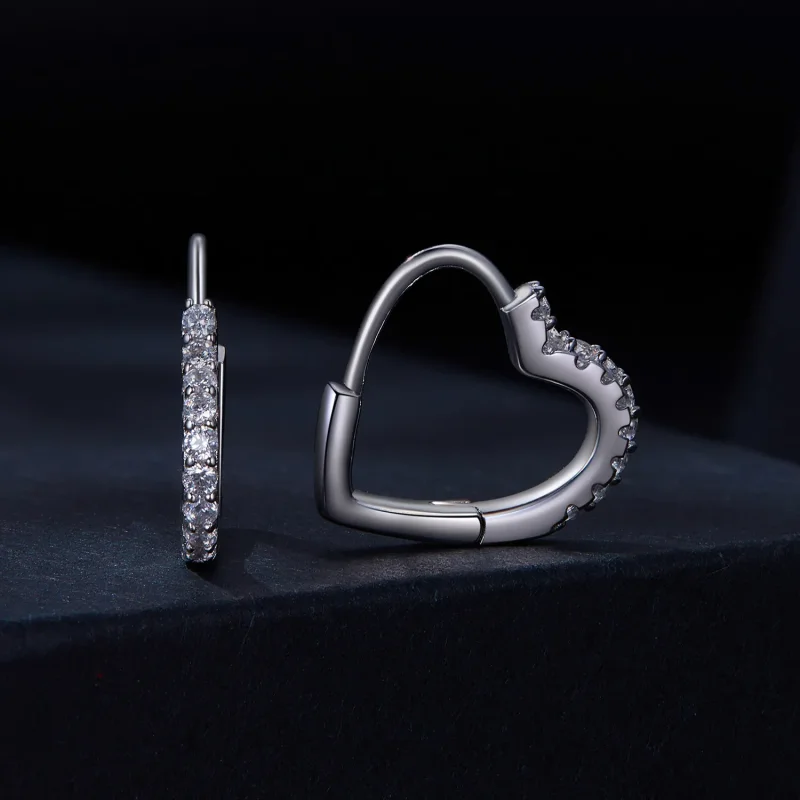 (bild till) Pandora-stil Hjärtformade Moissanite-örhängen i Ringform (Ett certifikat) - MSE0 - View 2