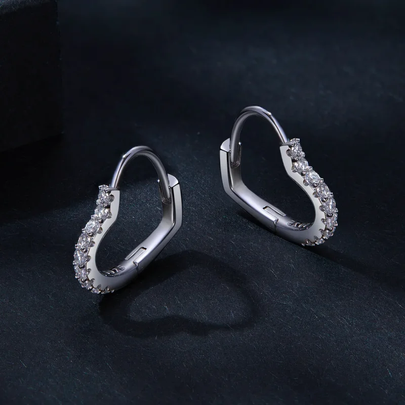 (bild till) Pandora-stil Hjärtformade Moissanite-örhängen i Ringform (Ett certifikat) - MSE0 - View 3