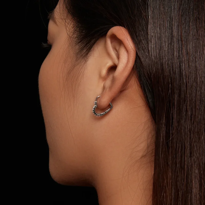 (bild till) Pandora-stil Hjärtformade Moissanite-örhängen i Ringform (Ett certifikat) - MSE0 - View 7