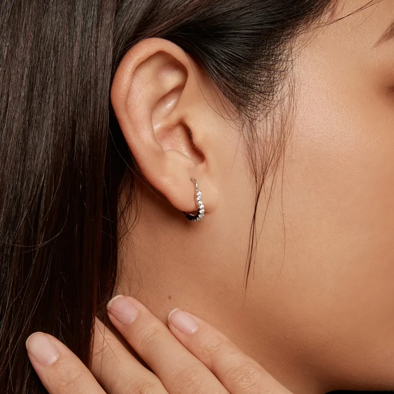 (bild till) Pandora-stil Hjärtformade Moissanite-örhängen i Ringform (Ett certifikat) - MSE0 - View 9