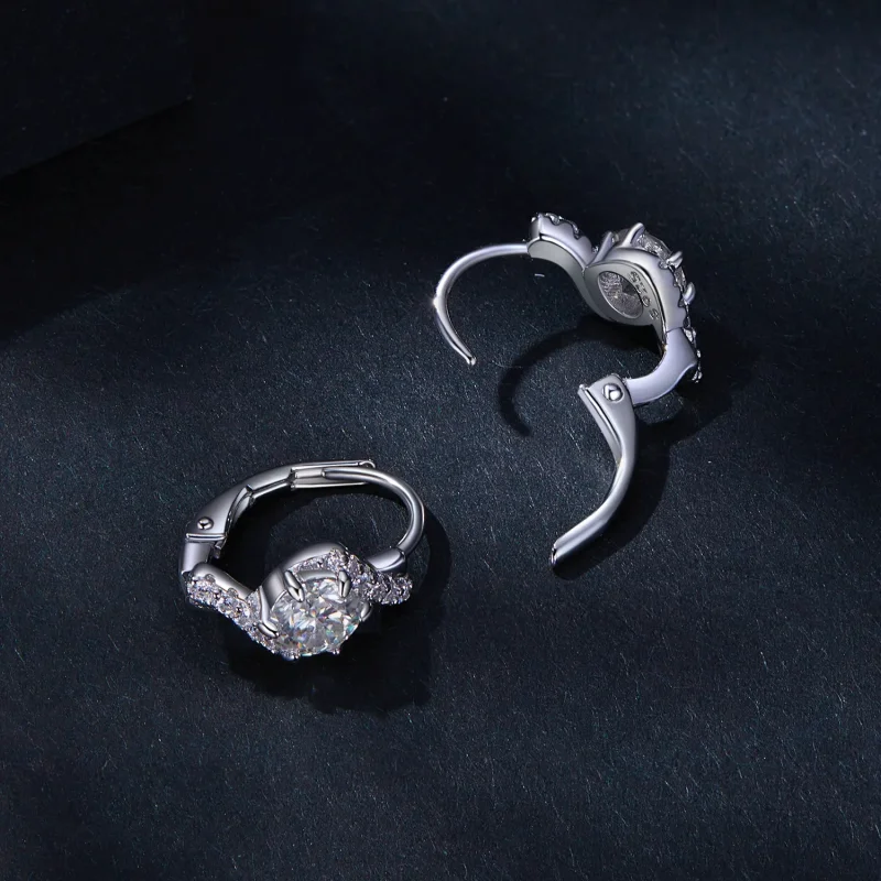 (bild till) Pandora-stil 50 Poäng moissanite Örhängen (Två certifikat) - MSE036 - View 4