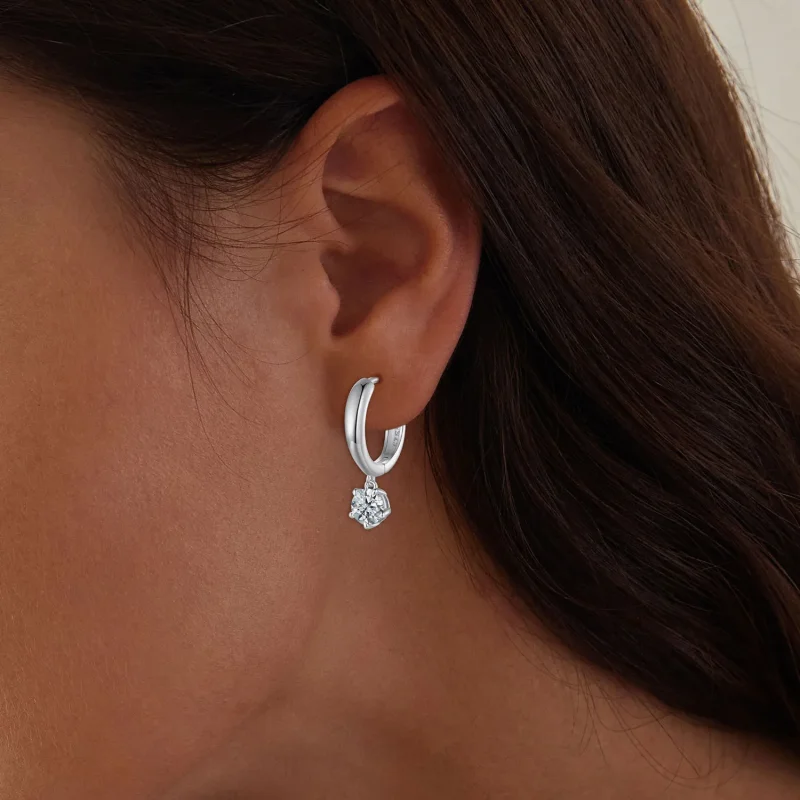 (bild till) Pandora-stil 0,5 kt Moissanite Örhängen (Två certifikat) - MSE040 - View 5