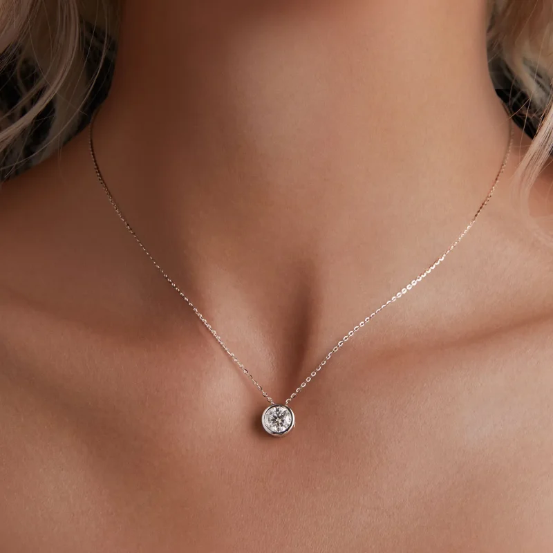 (bild till) Pandora-stil 1Ct Moissanite-halsband (Ett certifikat) - MSN021 - View 5