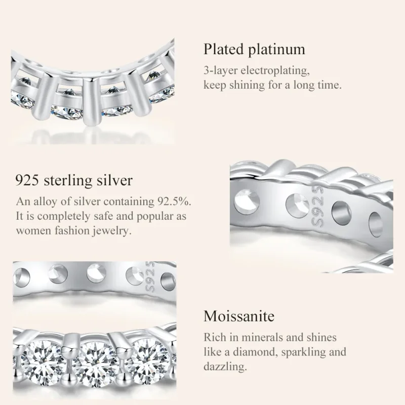 (bild till) Pandora-stil Skinande Moissanitring (Ett certifikat) - MSR020 - View 4