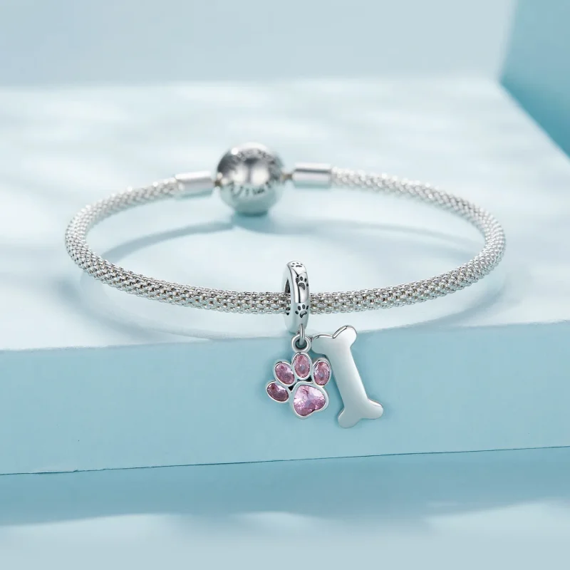 (bild till) Pandora-stil Rosa Hundtasspelsben Hängecharm - SCC2127-PK - View 3