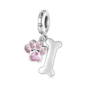 (bild till) Pandora-stil Rosa Hundtasspelsben Hängecharm - SCC2127-PK