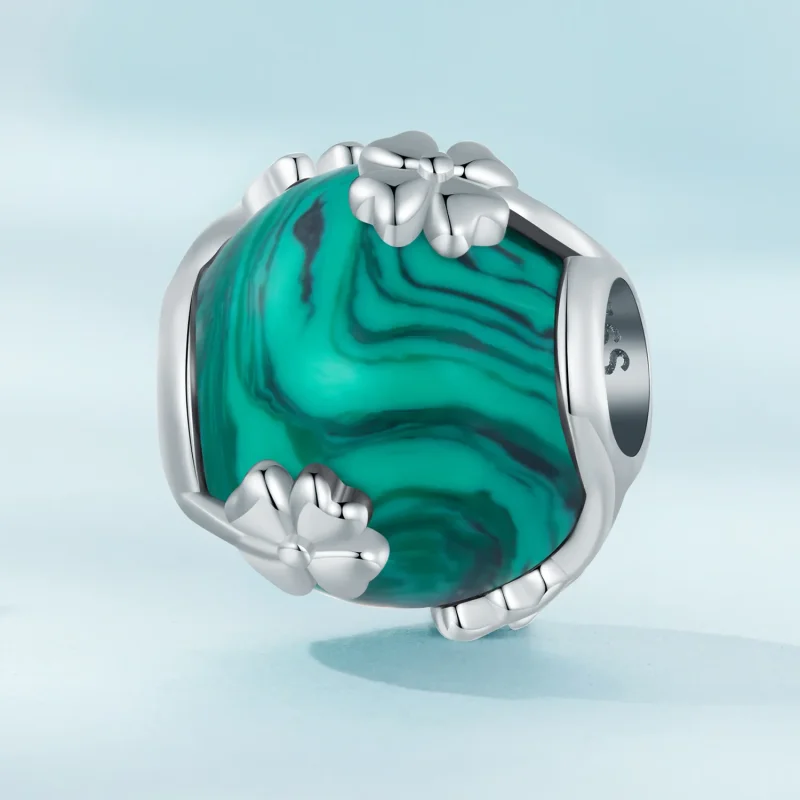 (bild till) Pandora-stil Fyraklövers Malakit Charm - SCC2489 - View 2