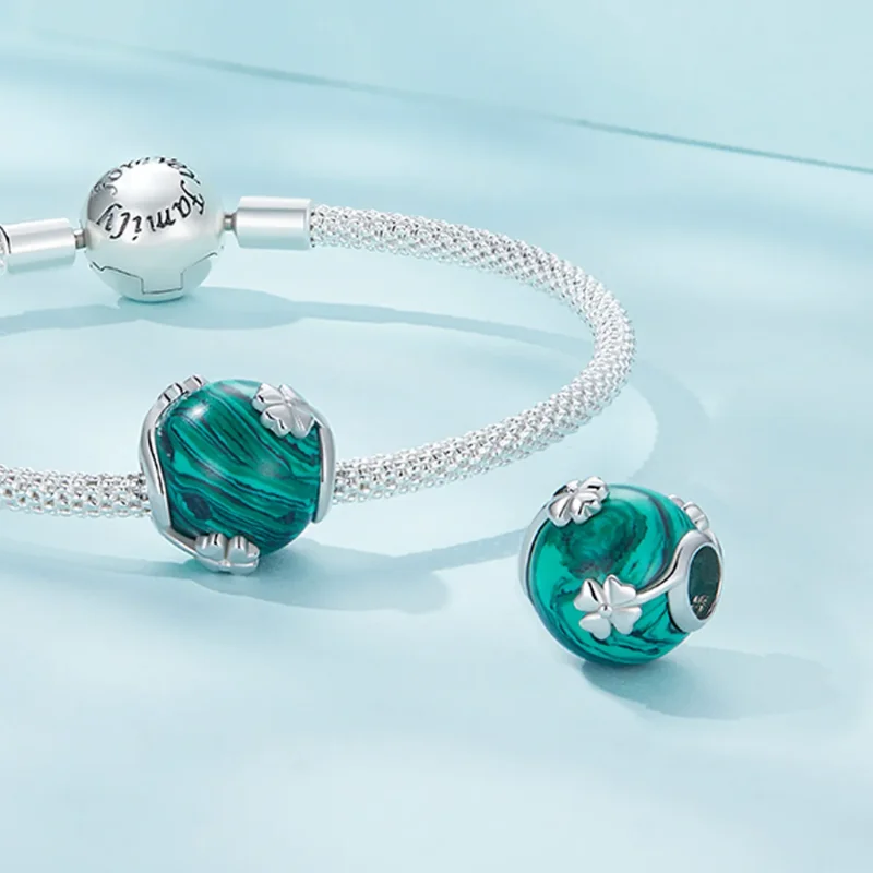 (bild till) Pandora-stil Fyraklövers Malakit Charm - SCC2489 - View 4