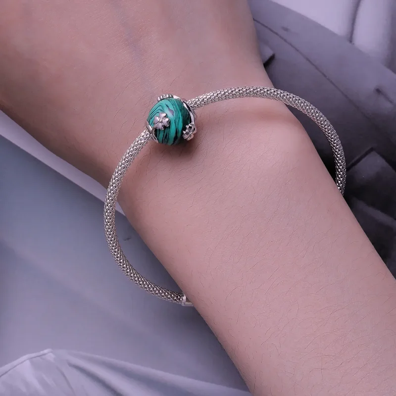 (bild till) Pandora-stil Fyraklövers Malakit Charm - SCC2489 - View 6
