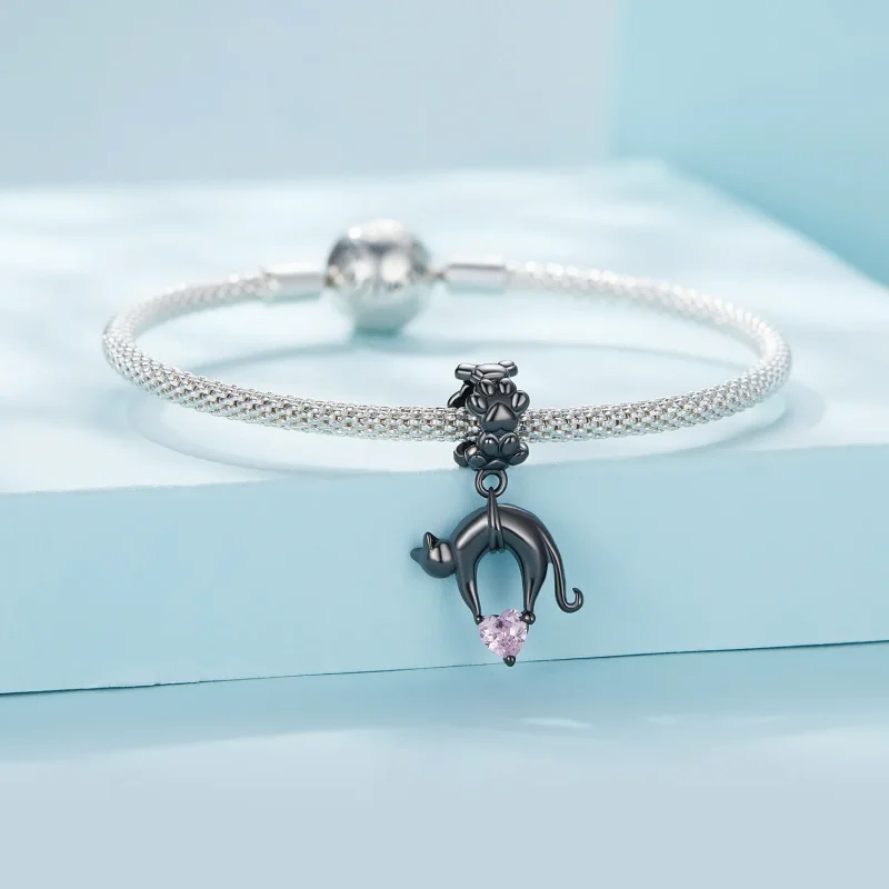 (bild till) Pandora-stil Svart Katt Hängecharm - SCC2519 - View 3