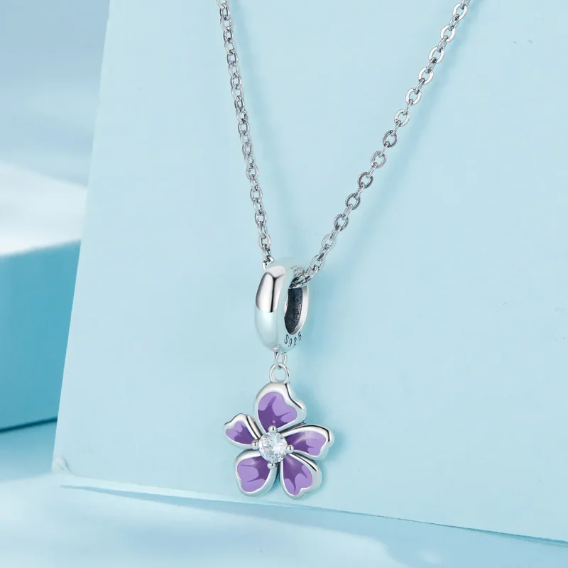 (bild till) Pandora-stil Lila Blomma Hängecharm - SCC2556 - View 2