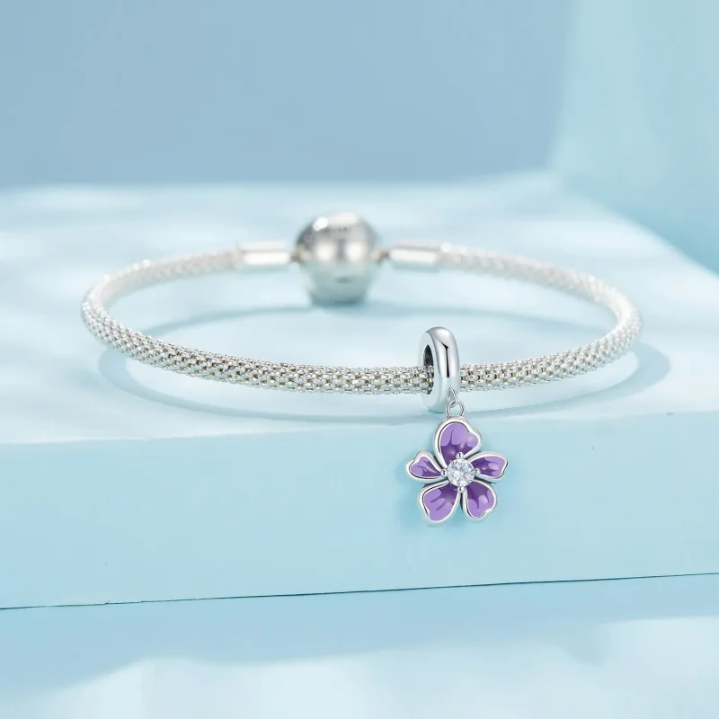 (bild till) Pandora-stil Lila Blomma Hängecharm - SCC2556 - View 3