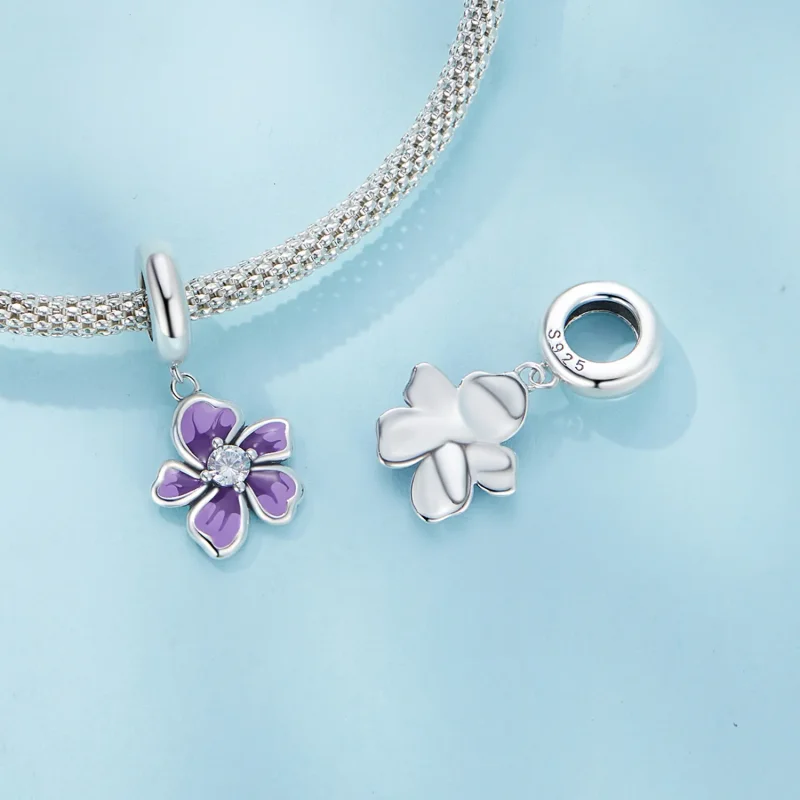 (bild till) Pandora-stil Lila Blomma Hängecharm - SCC2556 - View 4