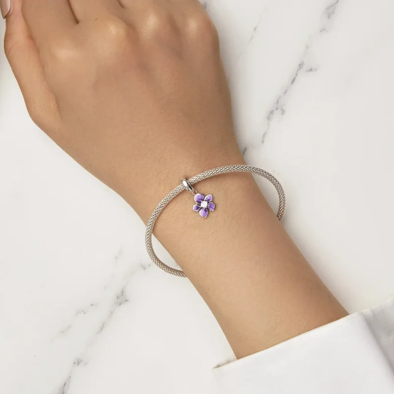 (bild till) Pandora-stil Lila Blomma Hängecharm - SCC2556 - View 5