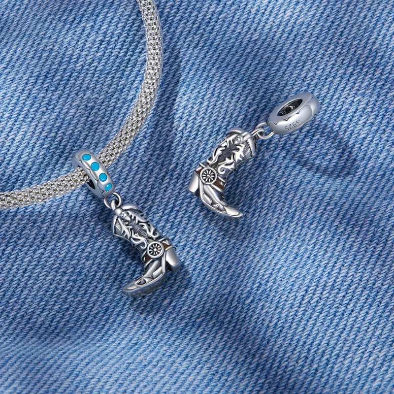 (bild till) Pandora-stil Cowboyläderstövlar Hänge - SCC2566 - View 4