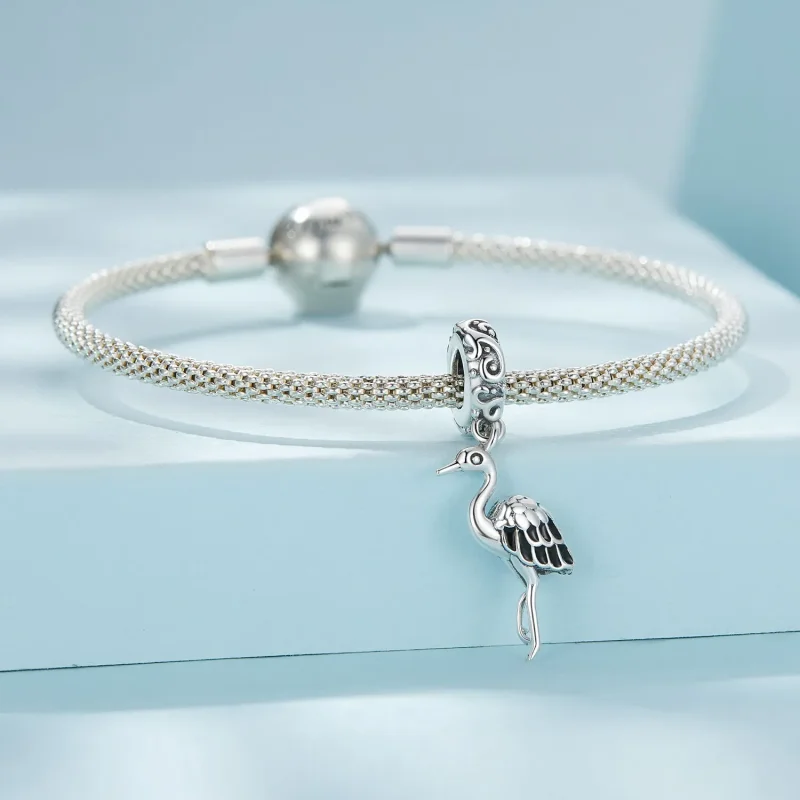(bild till) Pandora-stil Vit Stork Hängecharm - SCC2635 - View 3