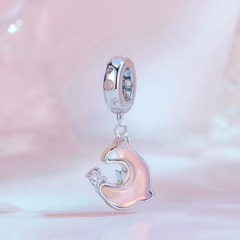 (bild till) Pandora-stil Rosa Delfin Hängeanhänger - SCC2639 - View 2