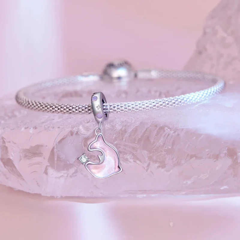 (bild till) Pandora-stil Rosa Delfin Hängeanhänger - SCC2639 - View 3