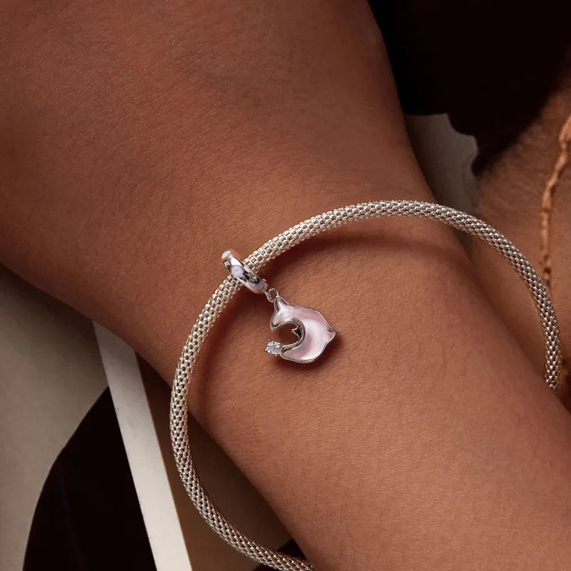 (bild till) Pandora-stil Rosa Delfin Hängeanhänger - SCC2639 - View 6