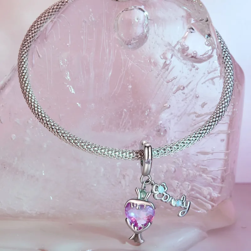 (bild till) Pandora-stil Rosa Godis Hängecharm - SCC2640 - View 2