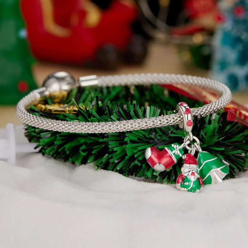 (bild till) Pandora-stil Ljus Julgran, Jultomte och Strumpor Hängsmycke - SCC2647 - View 3