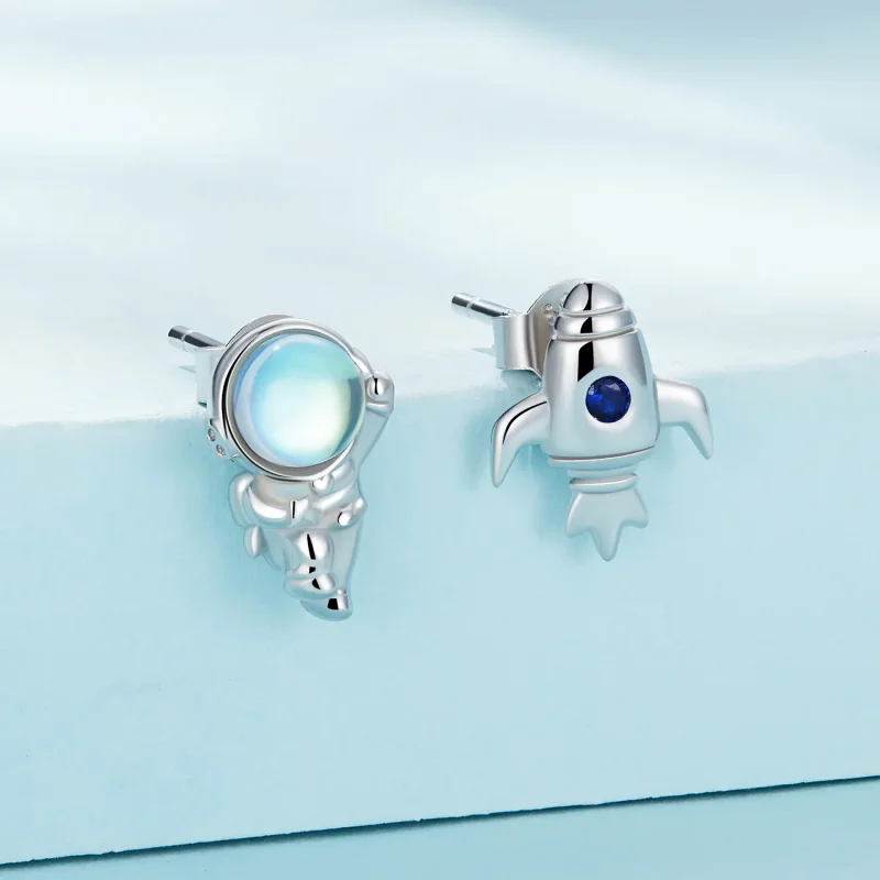 (bild till) Pandora Style Spaceship Asymmetric Earrings - SCE1578 - View 2