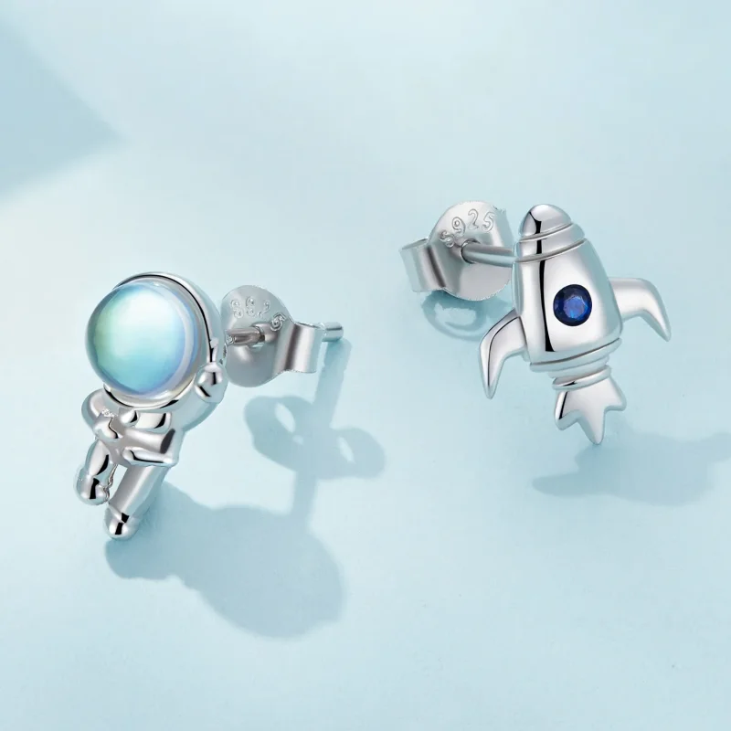 (bild till) Pandora Style Spaceship Asymmetric Earrings - SCE1578 - View 4