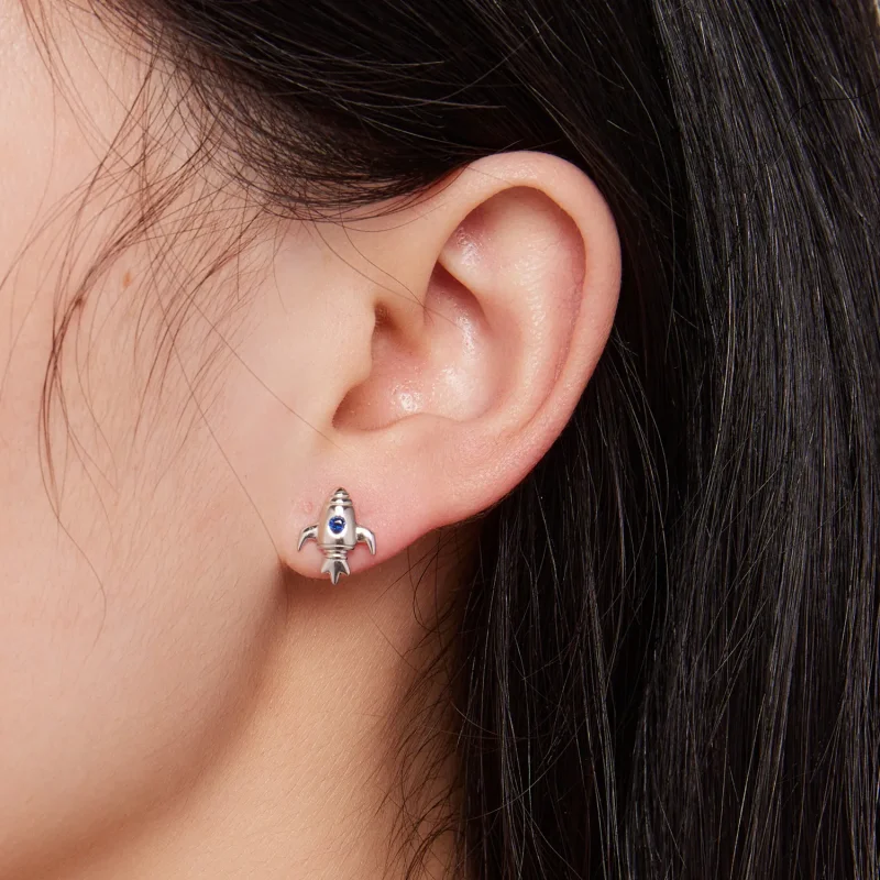 (bild till) Pandora Style Spaceship Asymmetric Earrings - SCE1578 - View 7
