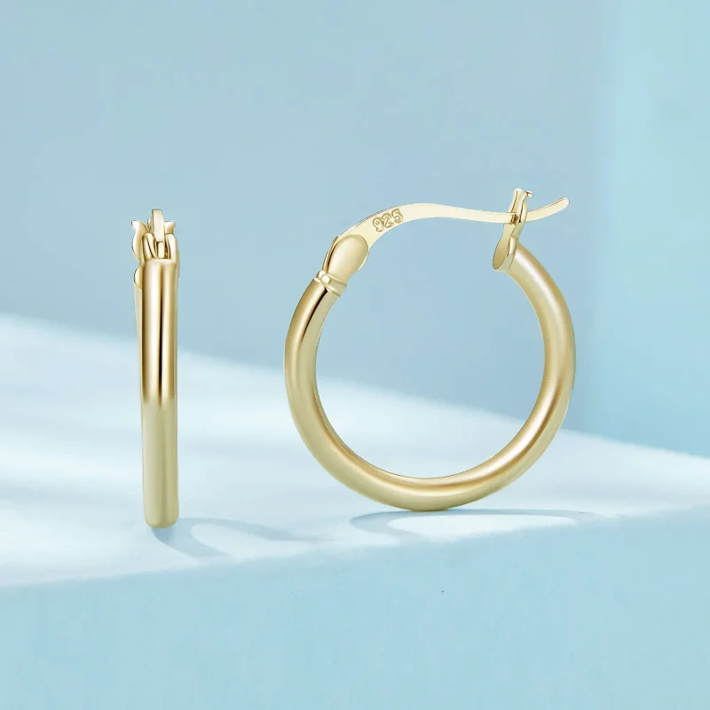 (bild till) Pandora-stil Medium Hoop Plain Silver Hängeörhängen - SCE1608-MB - View 2