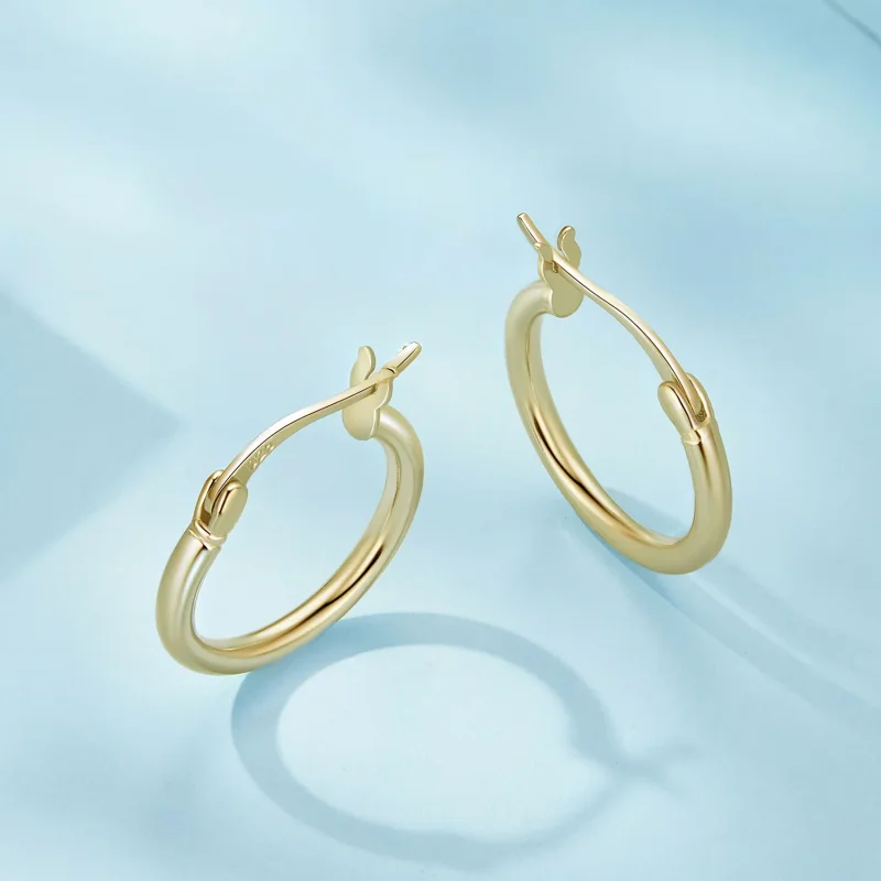 (bild till) Pandora-stil Medium Hoop Plain Silver Hängeörhängen - SCE1608-MB - View 3