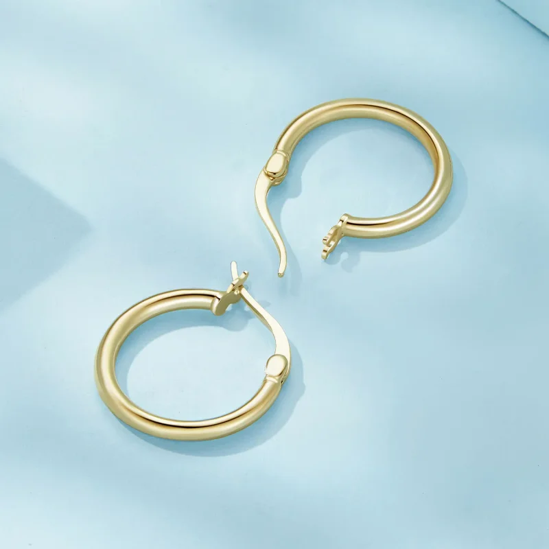 (bild till) Pandora-stil Medium Hoop Plain Silver Hängeörhängen - SCE1608-MB - View 4