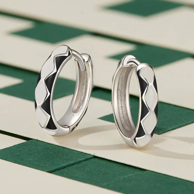 (bild till) Pandora-stil Diamantmönstrade örhängen - SCE1611-BK - View 3