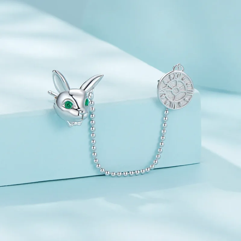 (bild till) Pandora-stil Vita Kanin Klock Studs Örhängen - SCE1617 - View 2