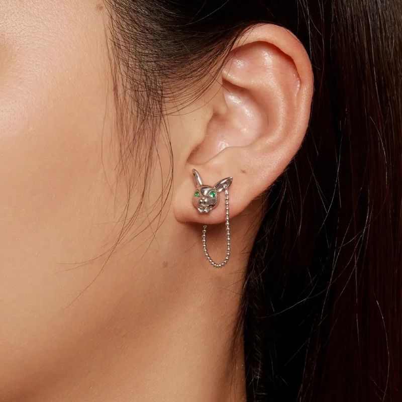 (bild till) Pandora-stil Vita Kanin Klock Studs Örhängen - SCE1617 - View 5