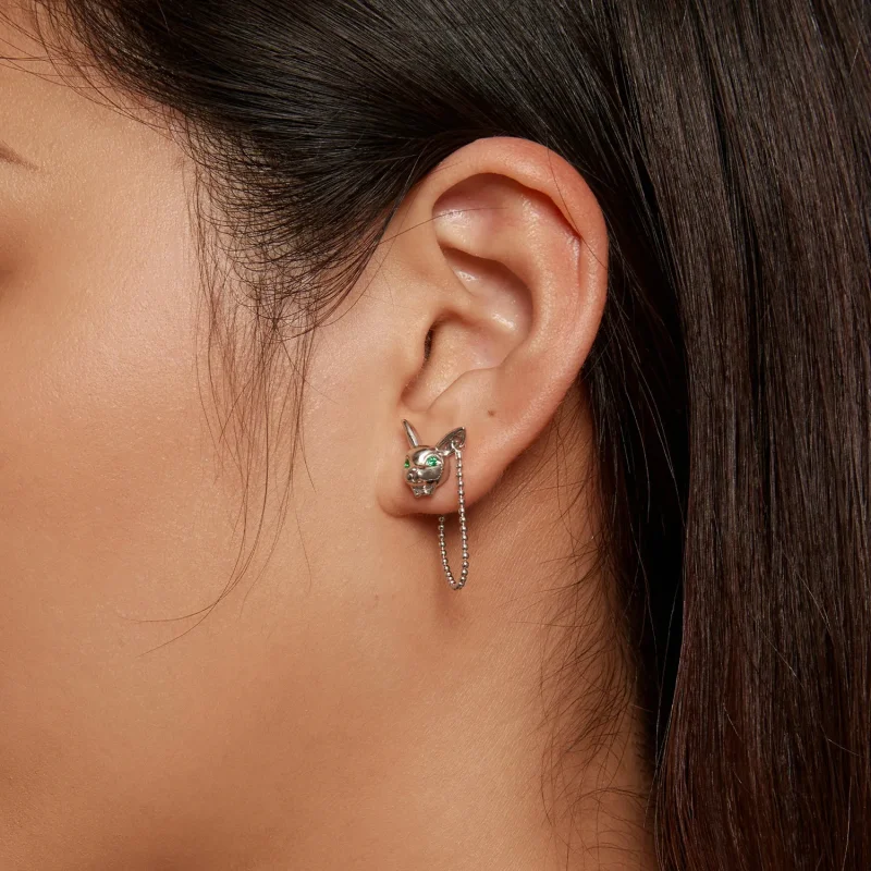(bild till) Pandora-stil Vita Kanin Klock Studs Örhängen - SCE1617 - View 6