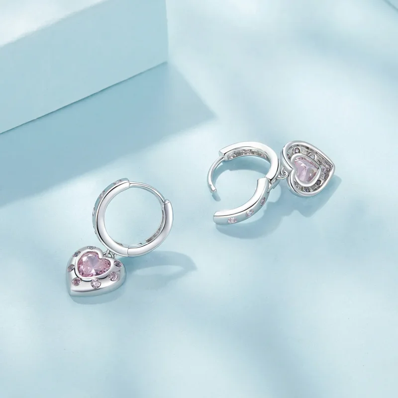(bild till) Pandora-stil Rosa Hjärtformade Örhängen - SCE1625 - View 4