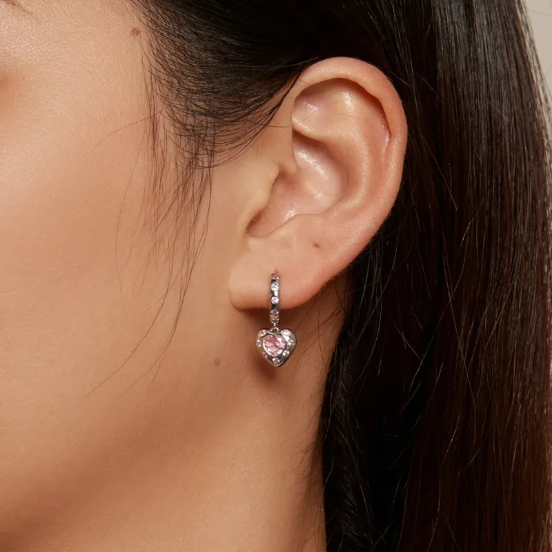 (bild till) Pandora-stil Rosa Hjärtformade Örhängen - SCE1625 - View 5