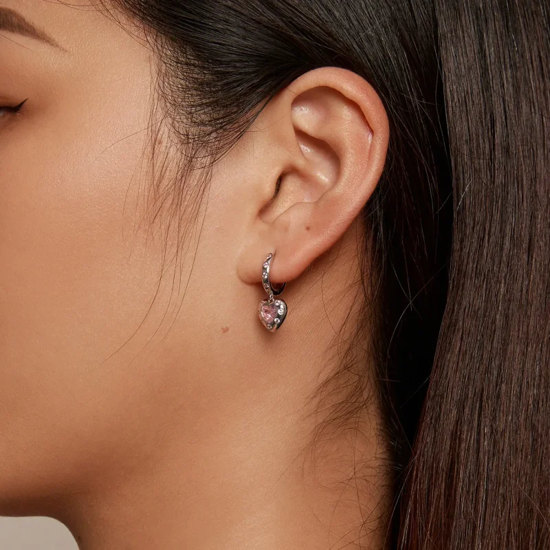 (bild till) Pandora-stil Rosa Hjärtformade Örhängen - SCE1625 - View 6