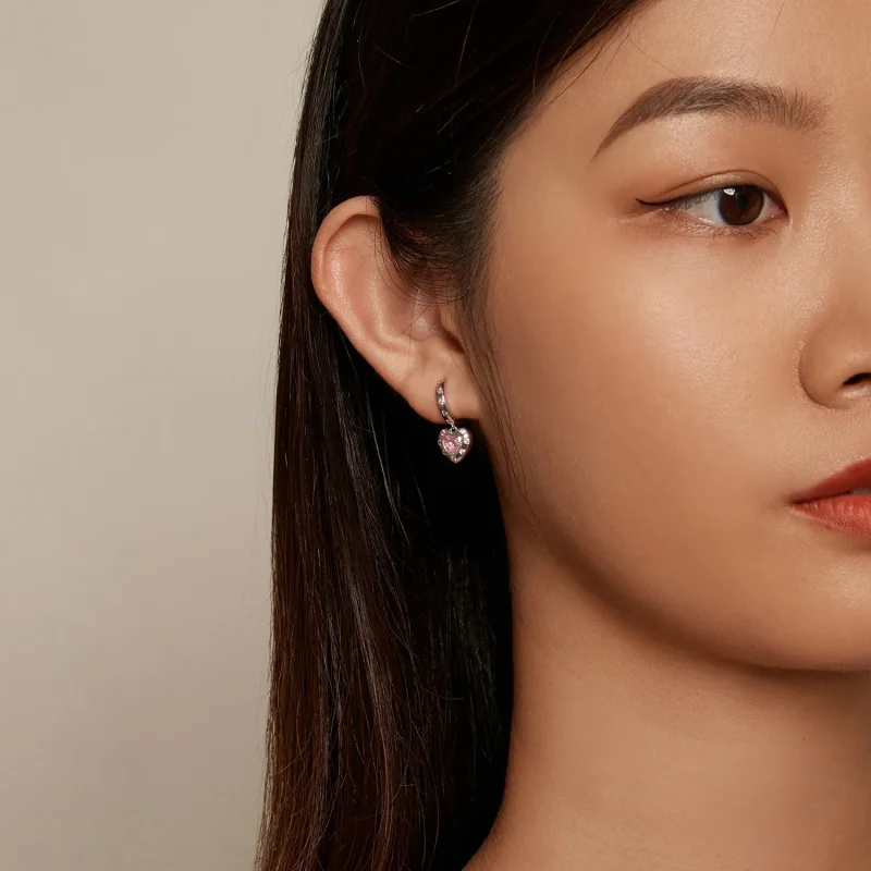 (bild till) Pandora-stil Rosa Hjärtformade Örhängen - SCE1625 - View 7