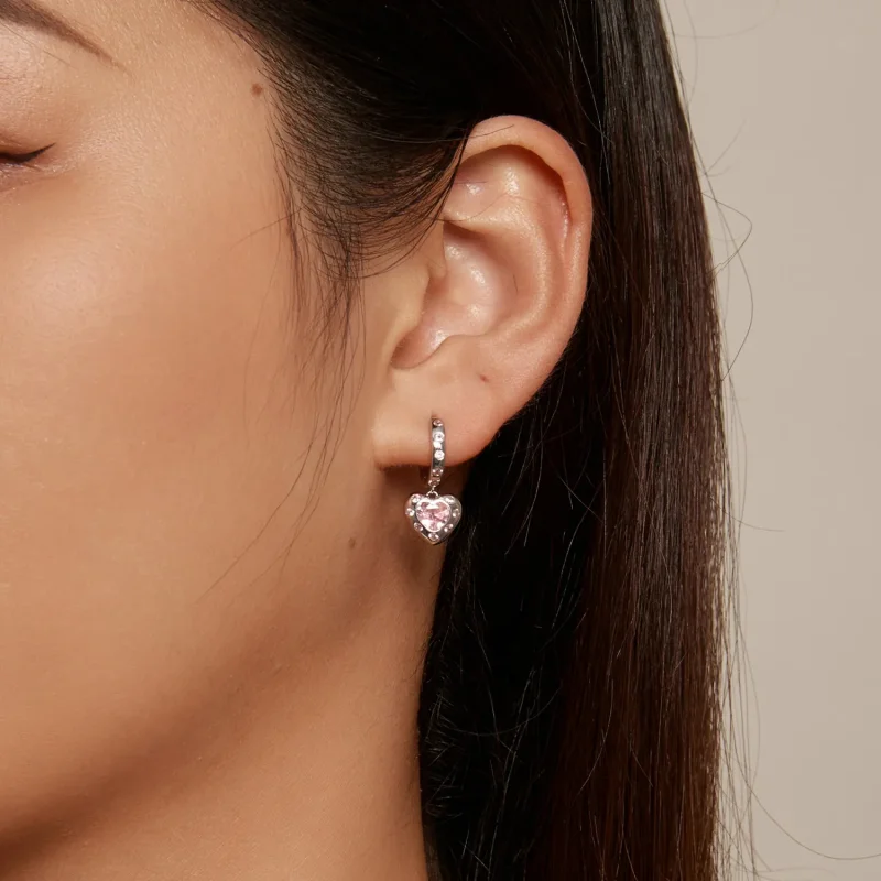 (bild till) Pandora-stil Rosa Hjärtformade Örhängen - SCE1625 - View 8