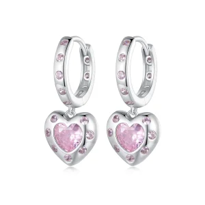 Pandora-stil Rosa Hjärtformade Örhängen - SCE1625 (bild till) Pandora-stil Rosa Hjärtformade Örhängen - SCE1625