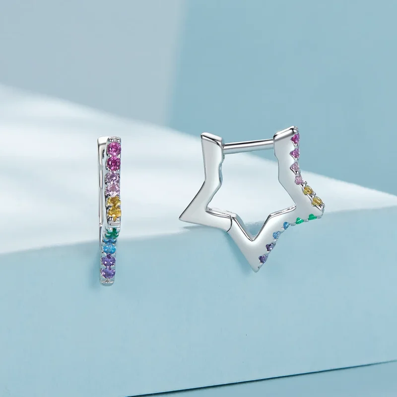 (bild till) Pandora-stil Iridescent Stars Örhängen - SCE1627 - View 2