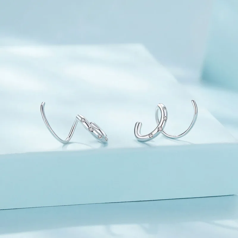 (bild till) Pandora-stil Dubbel Örhänge Studs Örhängen - SCE1652 - View 2