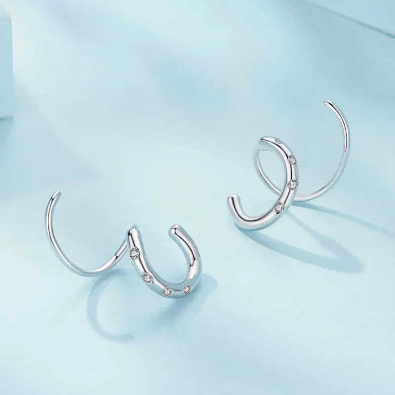 (bild till) Pandora-stil Dubbel Örhänge Studs Örhängen - SCE1652 - View 3