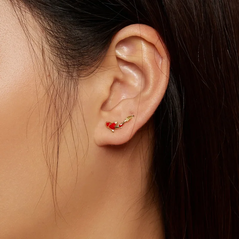 (bild till) Pandora-stil Golden Koi-Silver Studs Örhängen - SCE812-B - View 5
