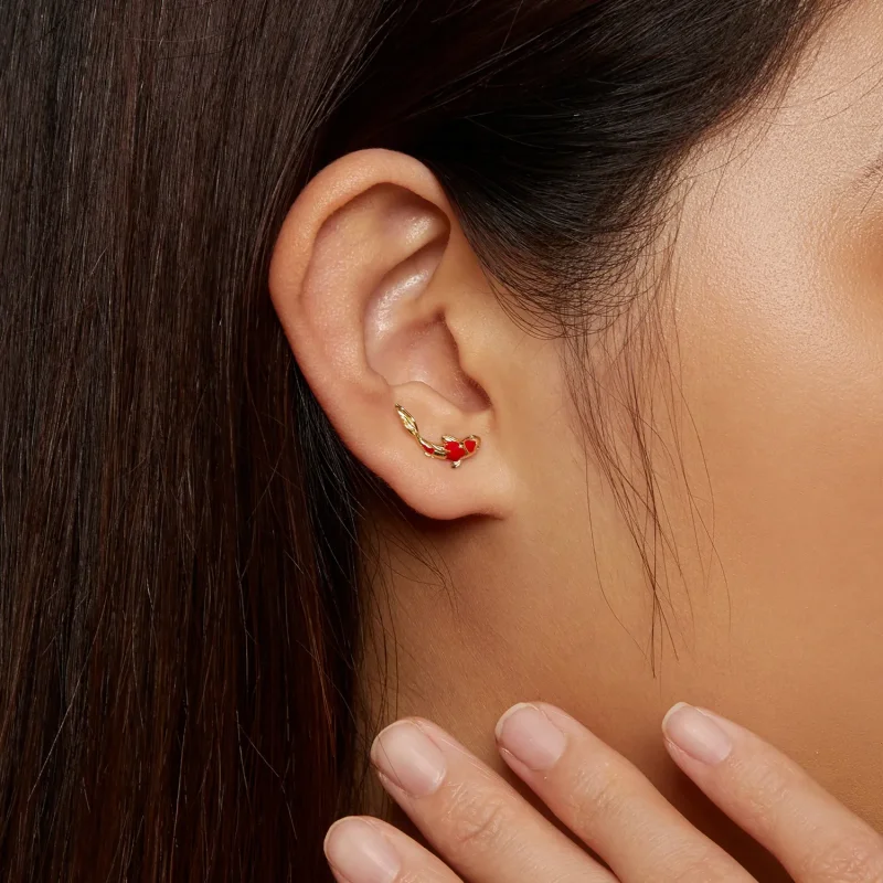 (bild till) Pandora-stil Golden Koi-Silver Studs Örhängen - SCE812-B - View 7