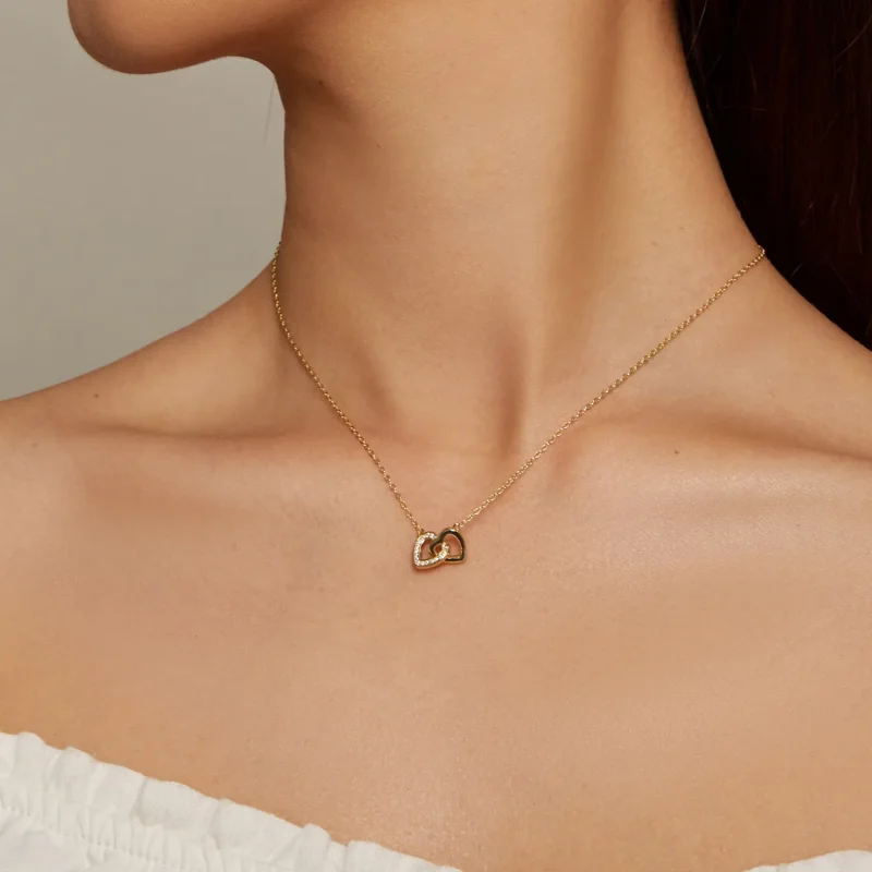 (bild till) Pandora-stil Hjärta-till-hjärta-925 silver halsband - SCN181-B - View 5