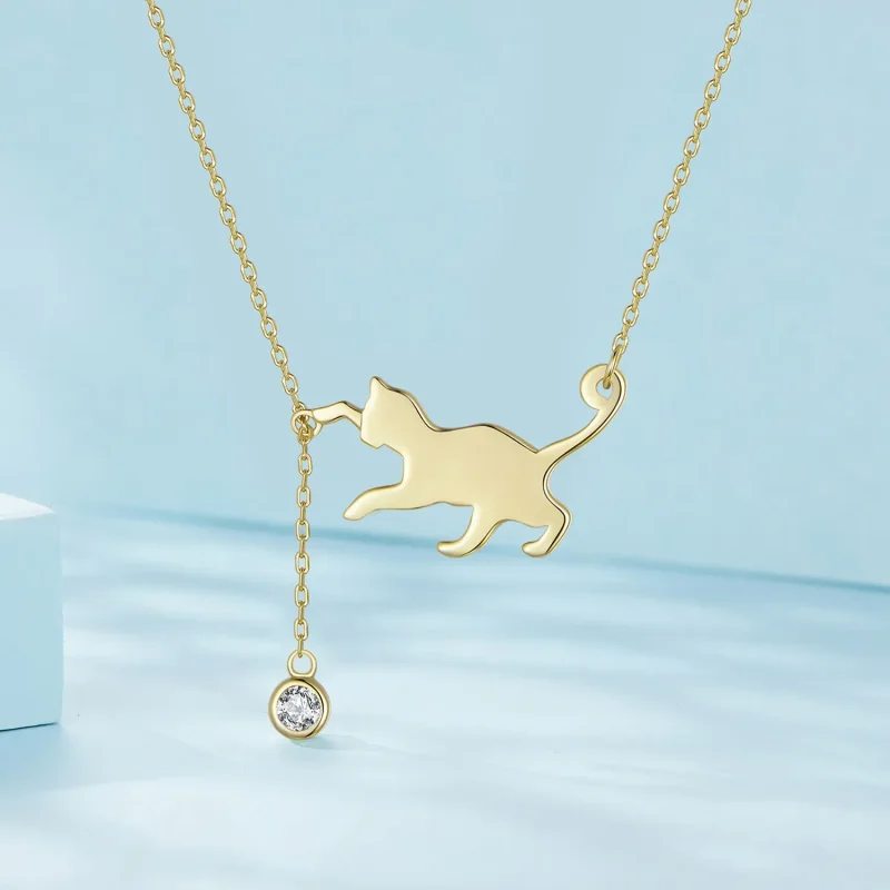 (bild till) Pandora-stil Guldet Uppnosig Kattunge Halsband - SCN232-B - View 2