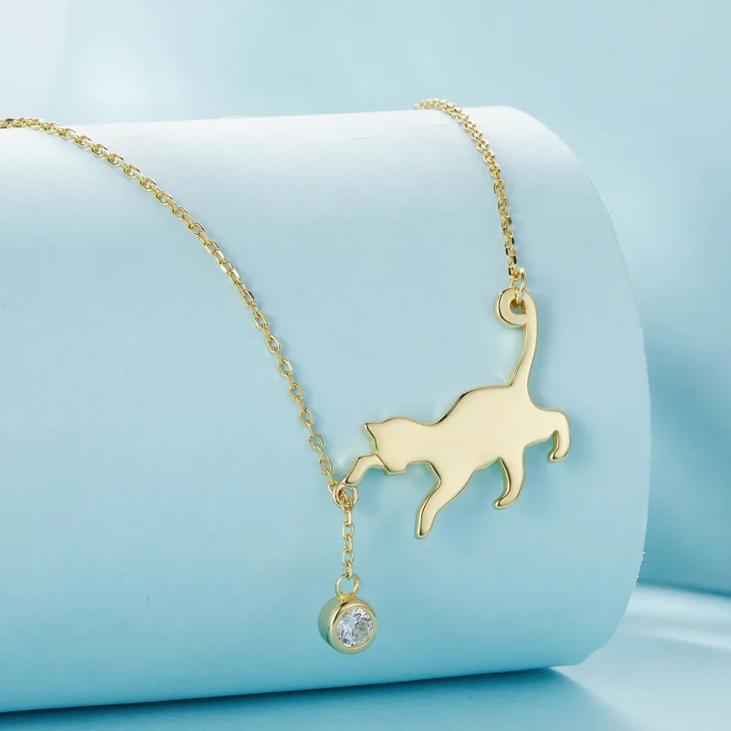 (bild till) Pandora-stil Guldet Uppnosig Kattunge Halsband - SCN232-B - View 3
