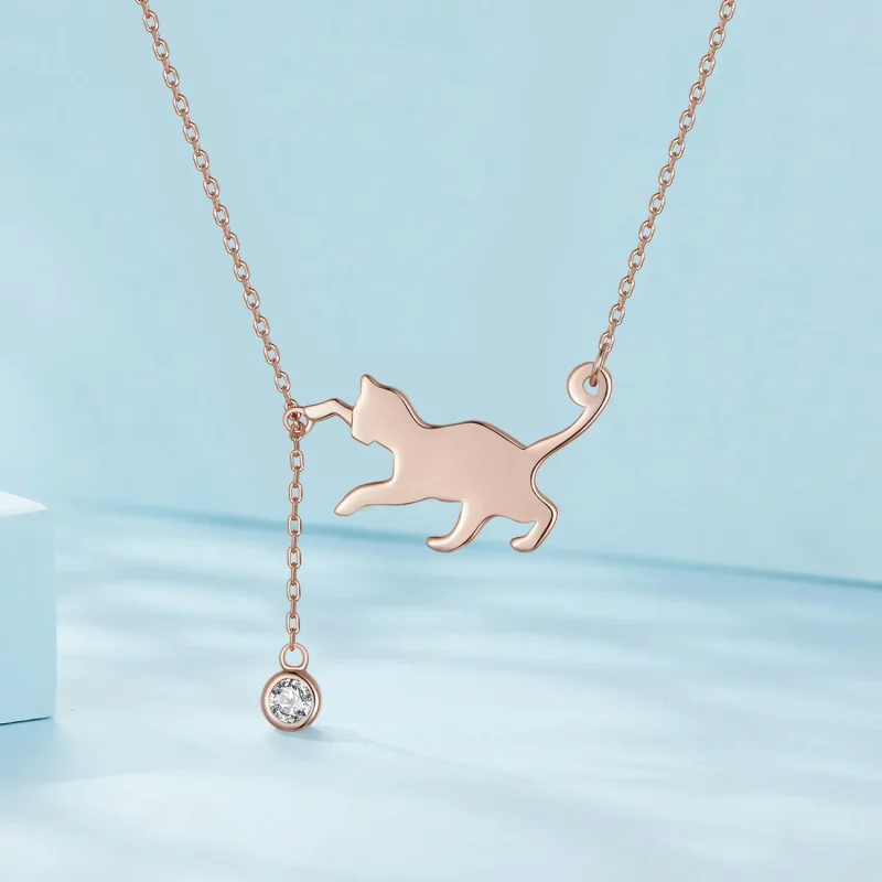 (bild till) Pandora-stil Roséguld Uppnosig Kattunge Halsband - SCN232-C - View 2